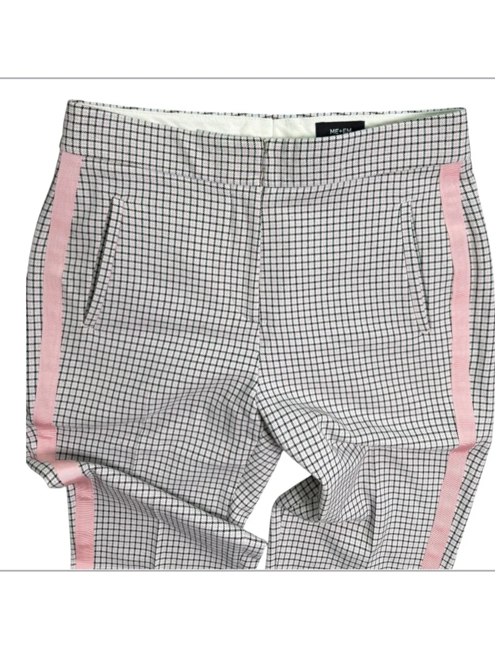 ME+EM Feminine Check Slim Crop Pants Pink Ribbon Side Stripe Women’s US 4 - Picture 5 of 8